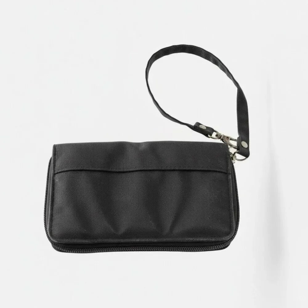 Travelon Wallet Clutch Wristlet Zip around Wrist Strap Black Turquoise Lining